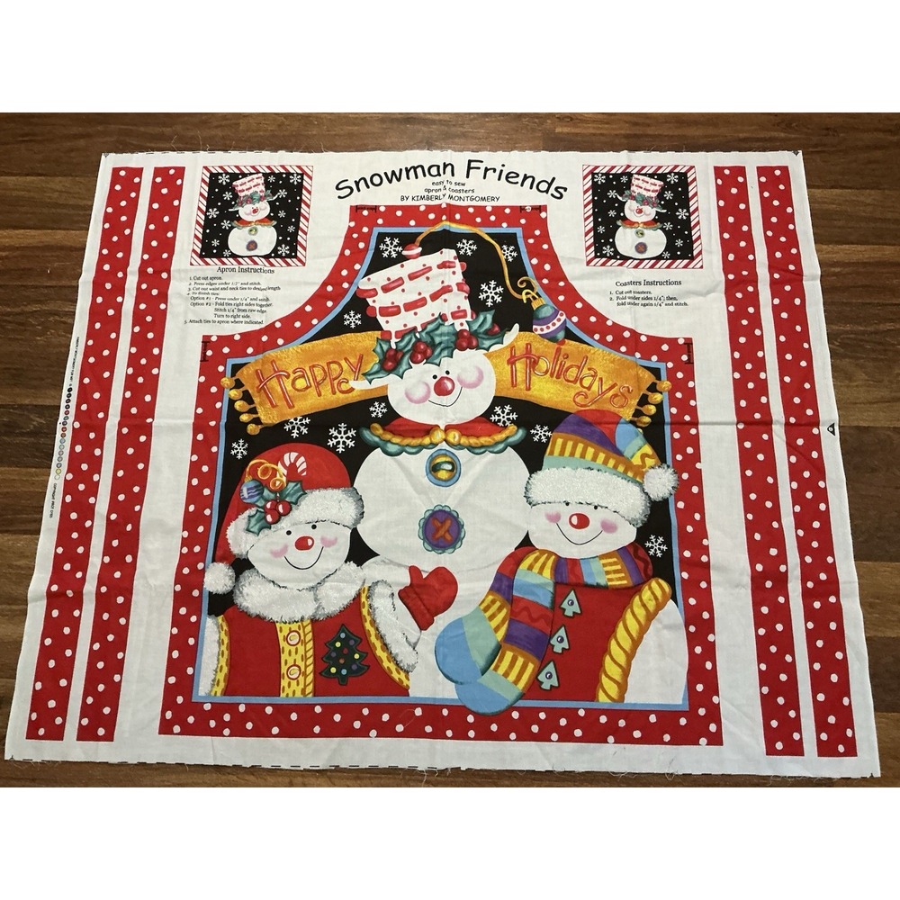 SNOWMAN FRIENDS Apron & Coasters Kimberly Montgomery Fabric Panel Cut & Sew